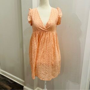 Miss Sparkling  OrangeEyelet Dress Pullover Beach Boho Surplice V Neck Women’s S